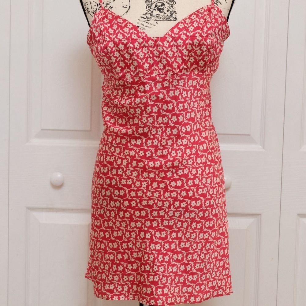 Free People Red Floral Slip Dress Mini Cherry Print Spaghetti Strap Size Large - Picture 12 of 12